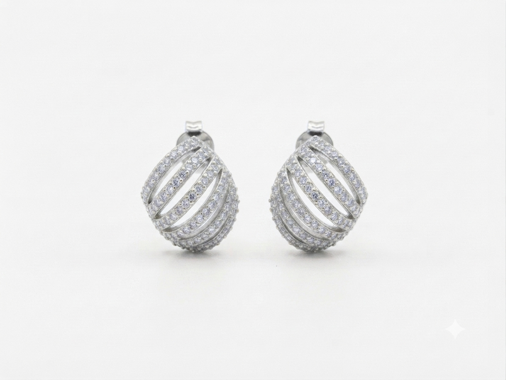 Zircon Stone Silver Earrings