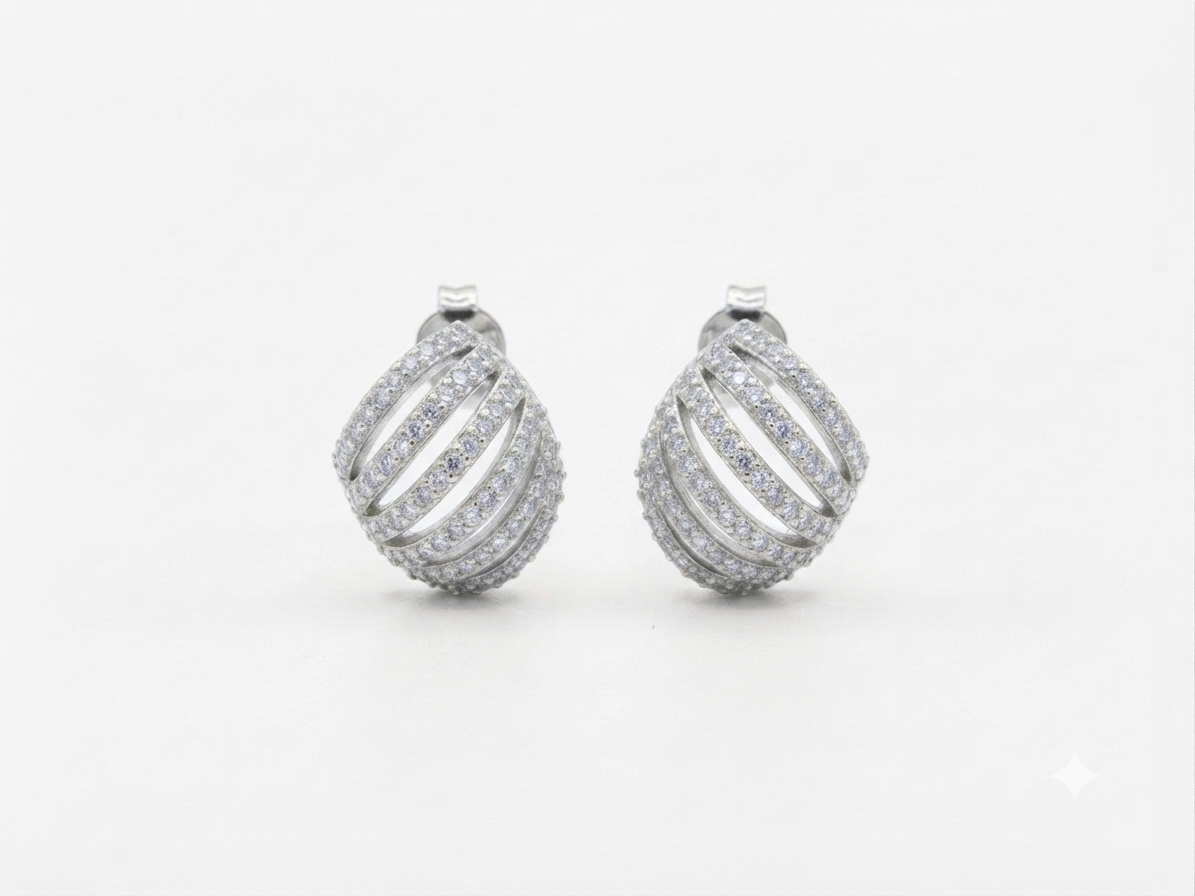 Zircon Stone Silver Earrings