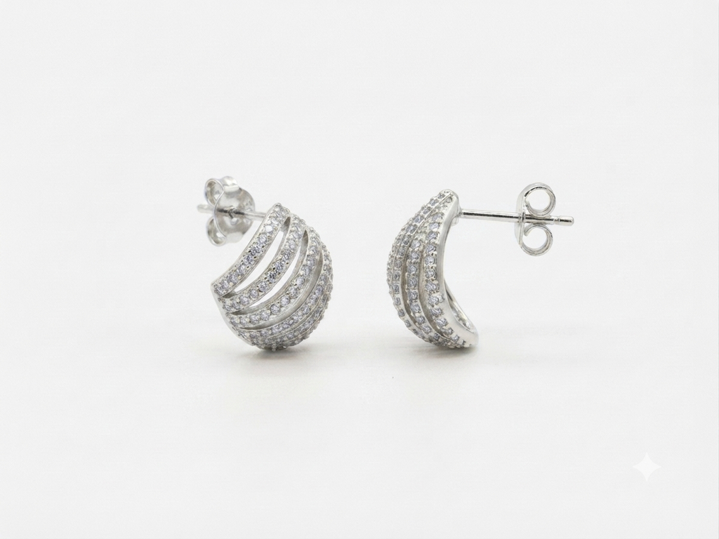 Zircon Stone Silver Earrings