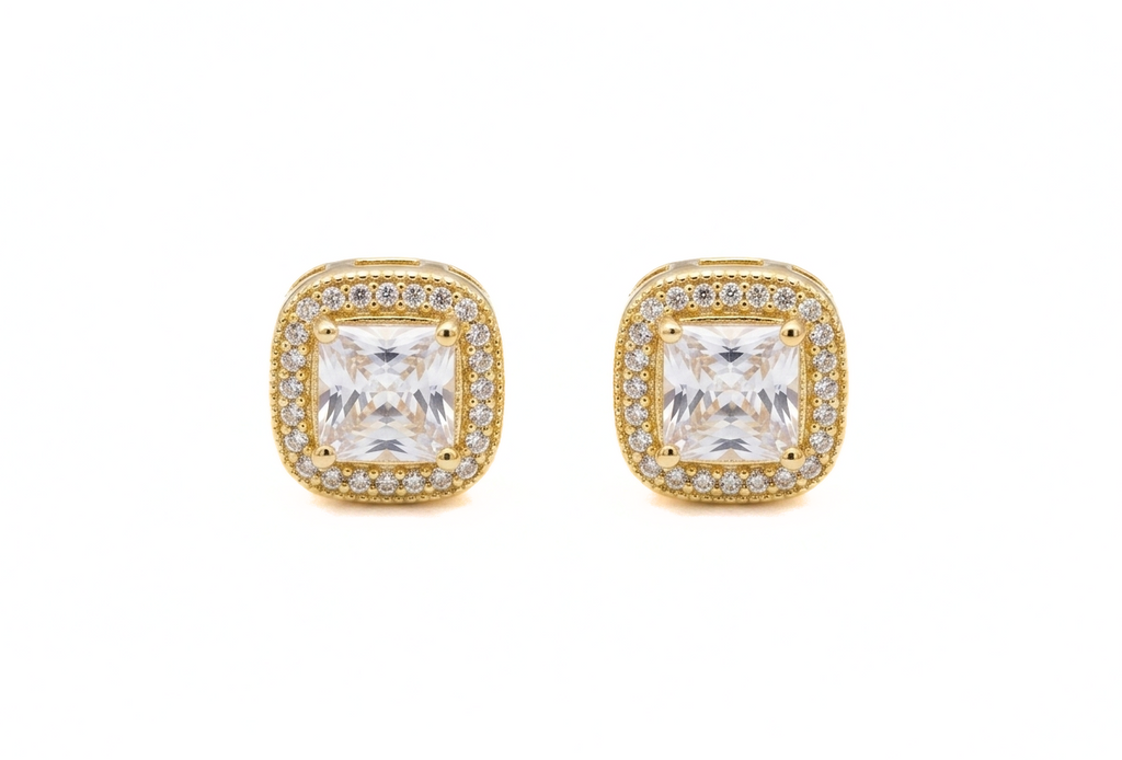 Gold Square Stud Earrings