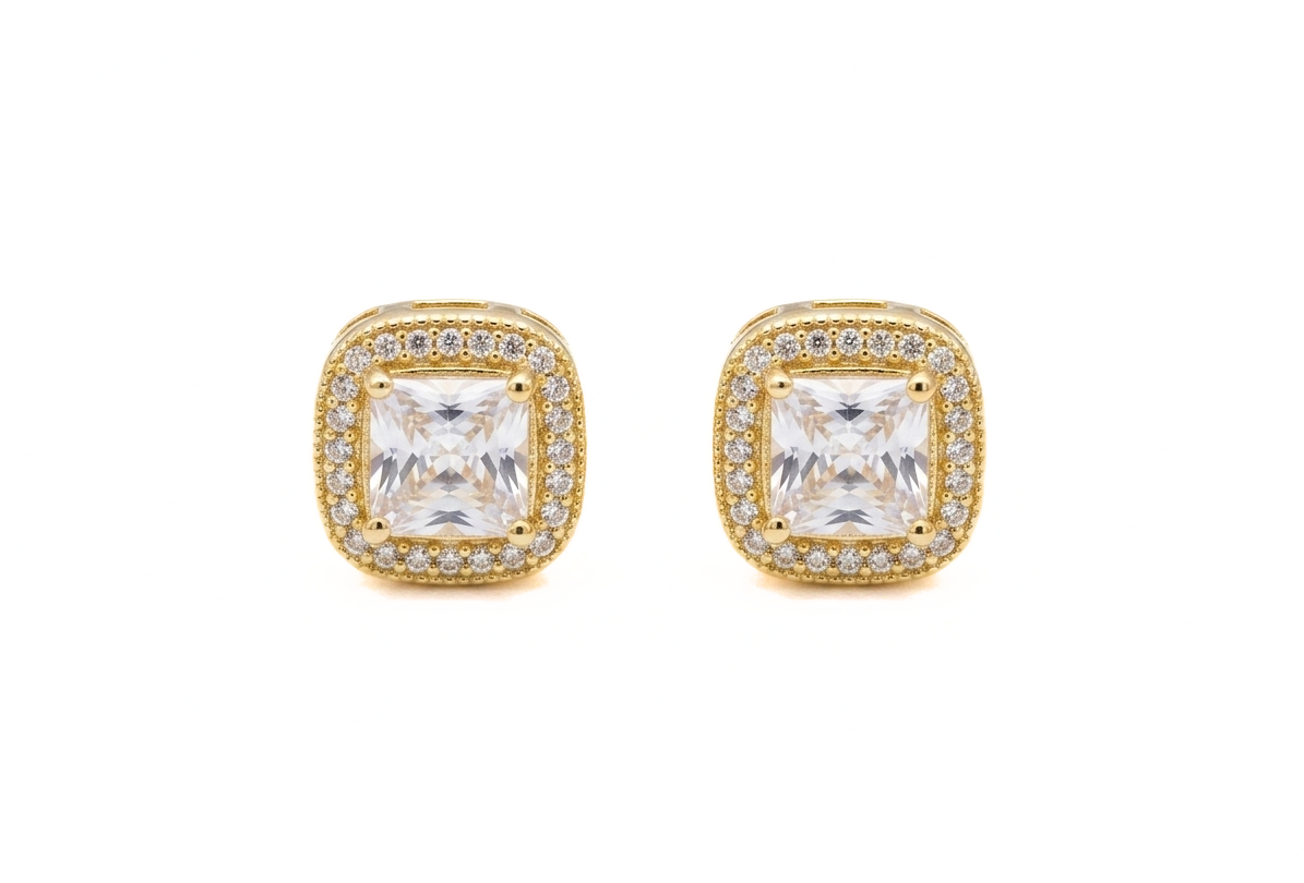 Gold Square Stud Earrings