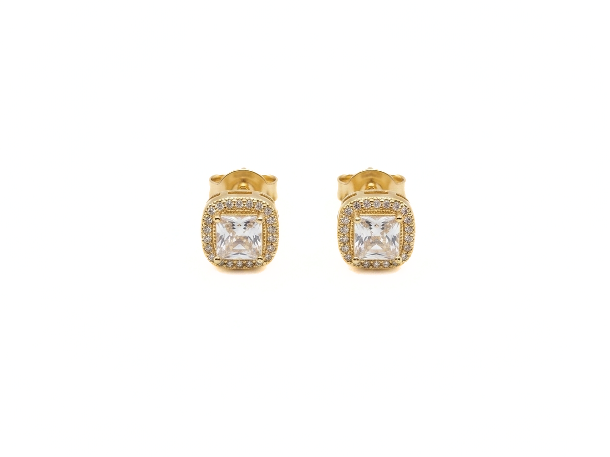 Gold Square Stud Earrings