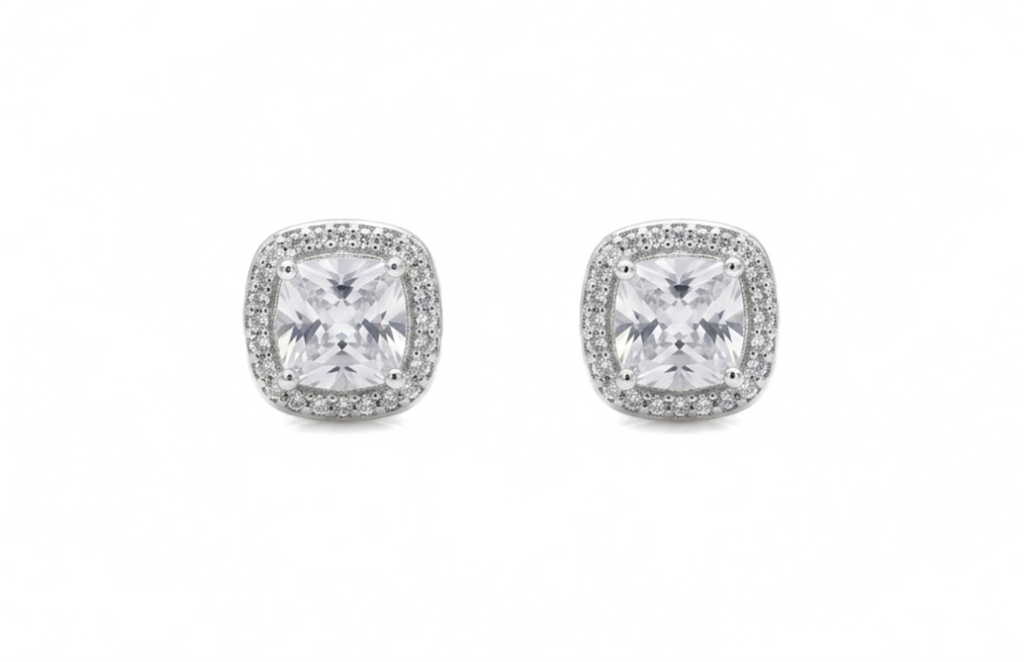 Silver Square Stud Earrings