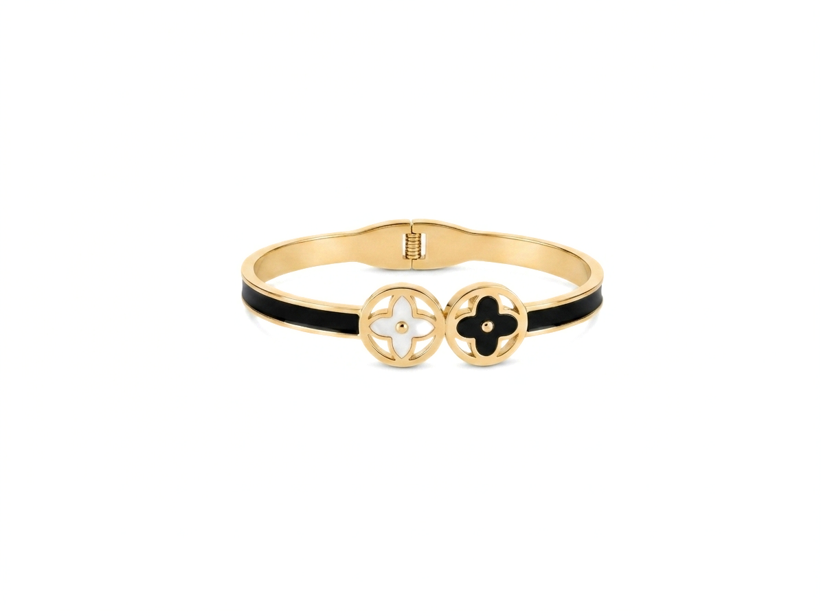 Gold and White Clover Bangle